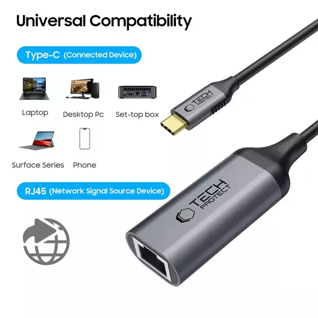 Tech-Protect UltraBoost USB-C to Ethernet RJ45 1000Mbps Adapter - Black 1