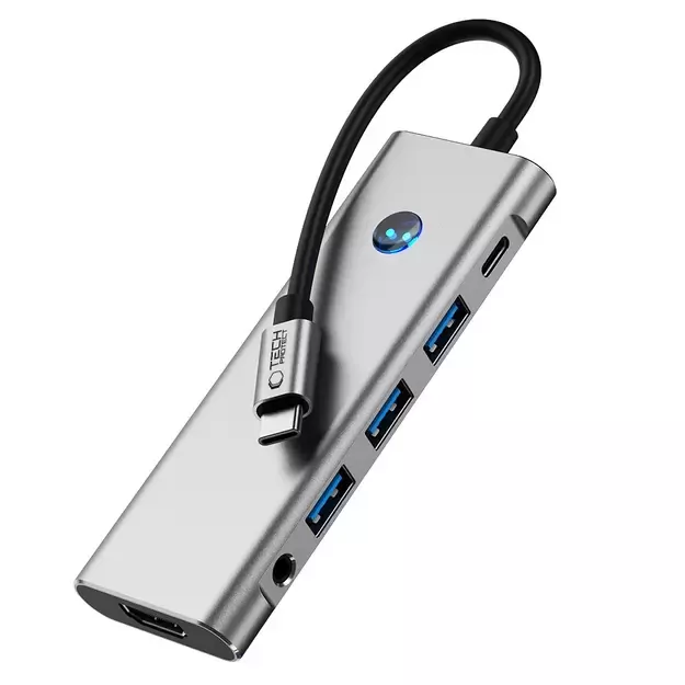 Tech-Protect HB04 HUB Adapter 9in1 USB-C + USB2.0 + USB3.0 + HDMI 4K 60Hz + SD / TF + PD100W + AV3.5 - gray 4