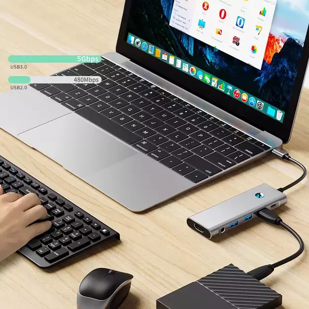 Tech-Protect HB04 HUB Adapter 9in1 USB-C + USB2.0 + USB3.0 + HDMI 4K 60Hz + SD / TF + PD100W + AV3.5 - gray 7