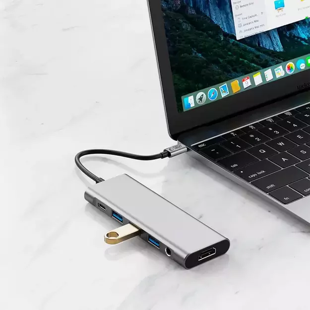 Tech-Protect HB04 HUB Adapter 9in1 USB-C + USB2.0 + USB3.0 + HDMI 4K 60Hz + SD / TF + PD100W + AV3.5 - gray 6