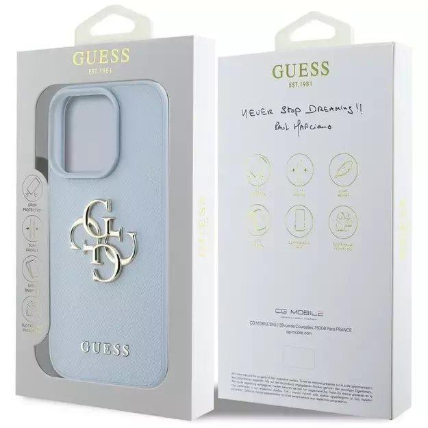 Guess Grained Big 4G Logo Small Classic Logo case for iPhone 16 Pro - blue 14