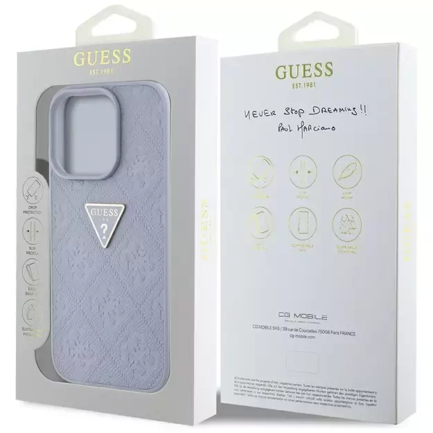 Guess Hot Stamp 4G Pattern Triangle Metal Logo iPhone 16 Pro Max Case - Purple 14