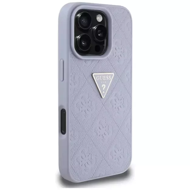 Guess Hot Stamp 4G Pattern Triangle Metal Logo iPhone 16 Pro Max Case - Purple 10