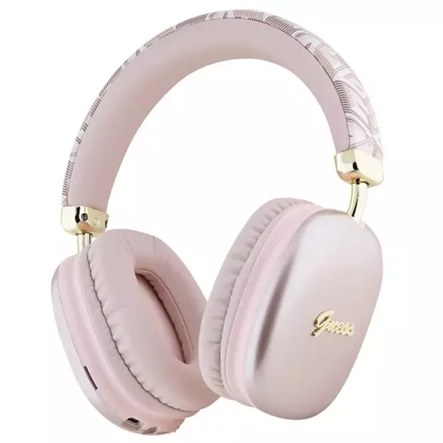 Guess GCube Metallic Script Logo Headphones - Pink