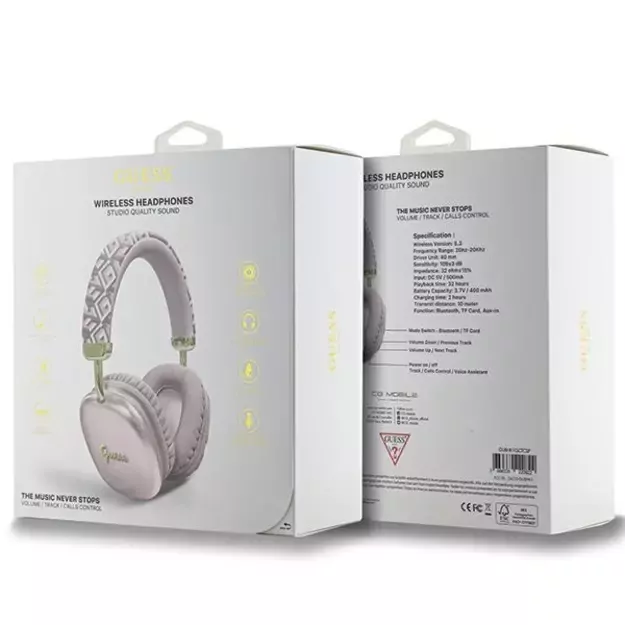 Guess GCube Metallic Script Logo Headphones - Pink 6