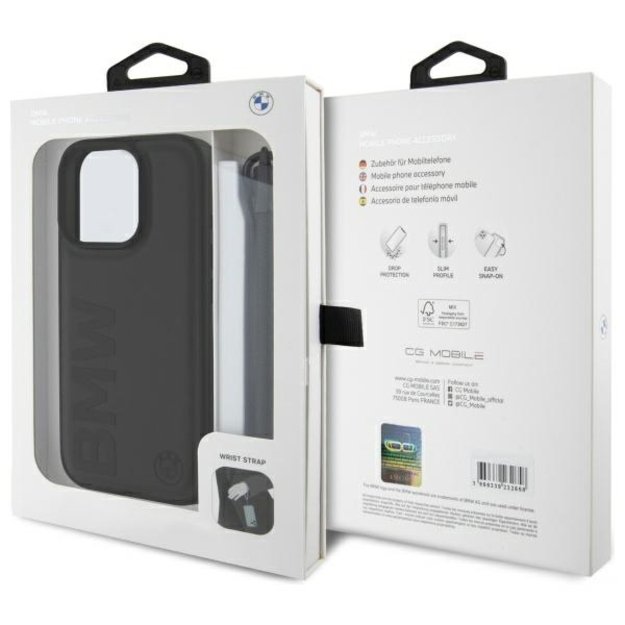 BMW Signature Leather Wordmark Cord Case for iPhone 16 Pro - Black 6
