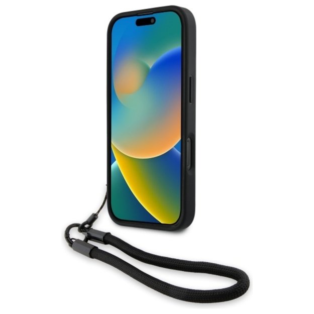 BMW Signature Leather Wordmark Cord Case for iPhone 16 Pro - Black 3