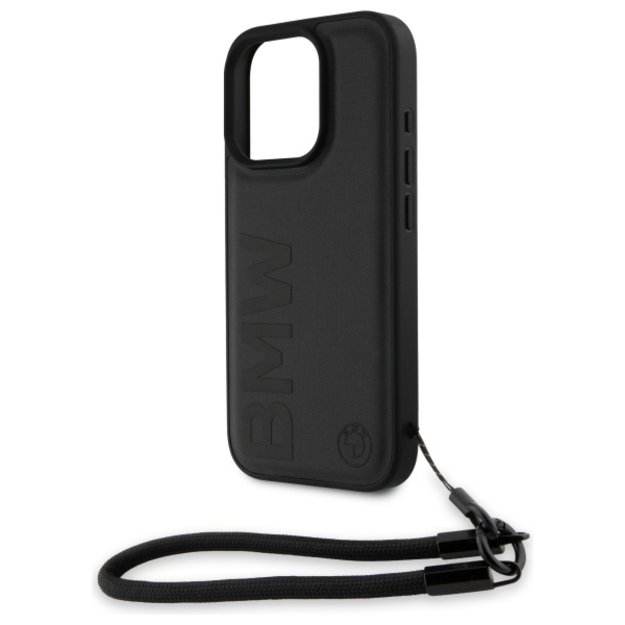 BMW Signature Leather Wordmark Cord Case for iPhone 16 Pro - Black 4