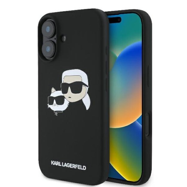 Karl Lagerfeld Silicone Nauble Heads Print MagSafe Case for iPhone 16 - Black