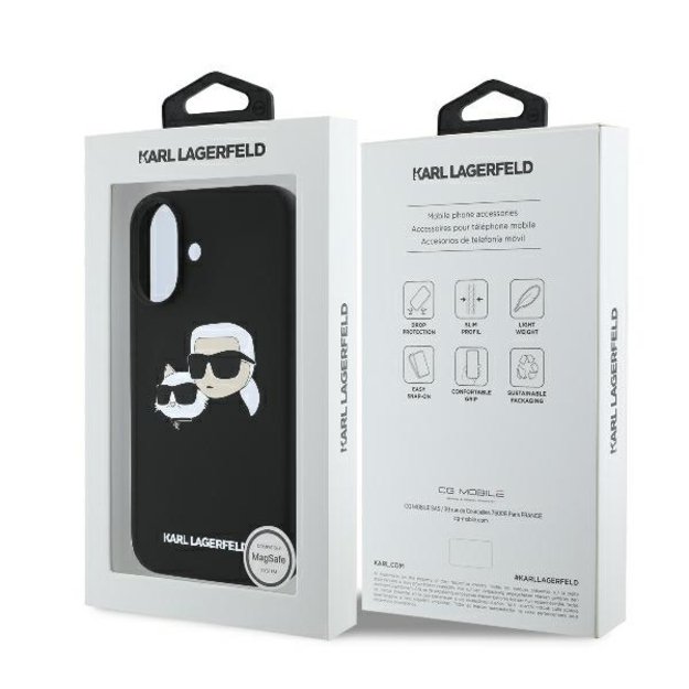 Karl Lagerfeld Silicone Nauble Heads Print MagSafe Case for iPhone 16 - Black 7