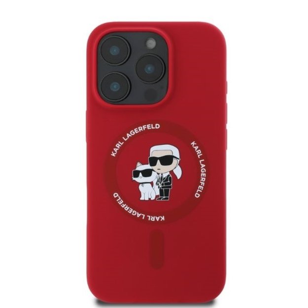 Etui Karl Lagerfeld Silicone Karl&Choupette Heads Ring MagSafe na iPhone 16 Pro Max - czerwone 3