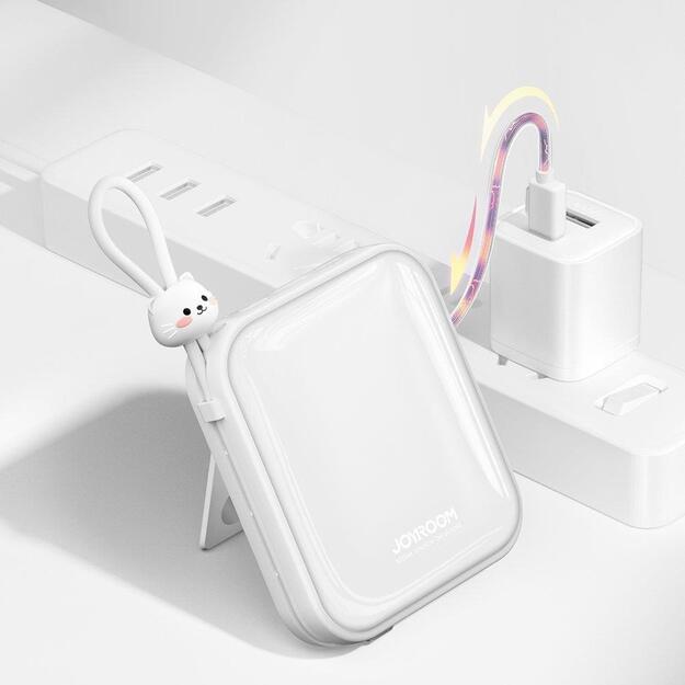 Joyroom powerbank with USB C and Lightning cables and Cutie Series stand 10000mAh 22.5W white (JR-L008) 27