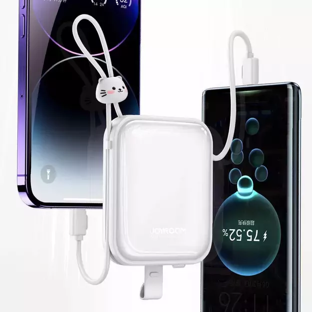 Joyroom powerbank with USB C and Lightning cables and Cutie Series stand 10000mAh 22.5W white (JR-L008) 9