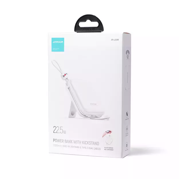 Joyroom powerbank with USB C and Lightning cables and Cutie Series stand 10000mAh 22.5W white (JR-L008) 1