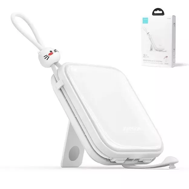 Joyroom powerbank with USB C and Lightning cables and Cutie Series stand 10000mAh 22.5W white (JR-L008) 10