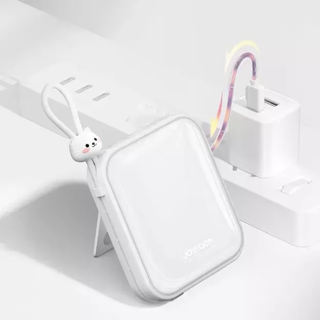 Joyroom powerbank with USB C and Lightning cables and Cutie Series stand 10000mAh 22.5W white (JR-L008) 12