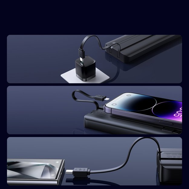 Joyroom JR-PBF19 22.5W 10000mAh Powerbank with Two Built-in Cables - Black 10