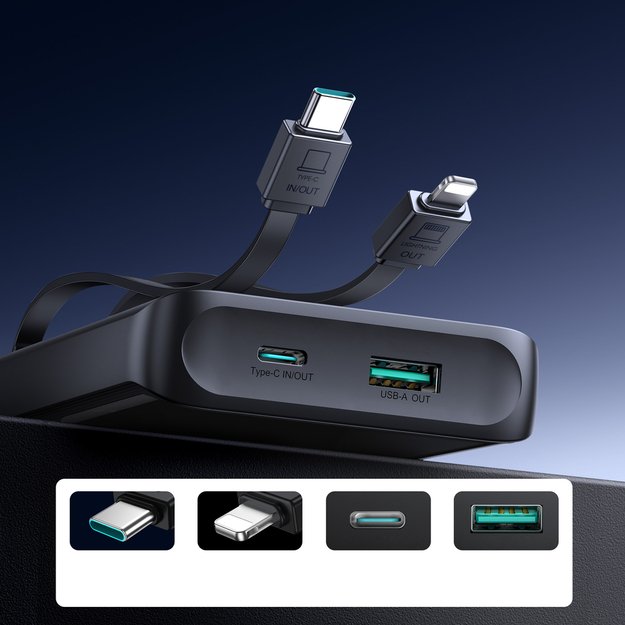 Joyroom JR-PBF19 22.5W 10000mAh Powerbank with Two Built-in Cables - Black 8