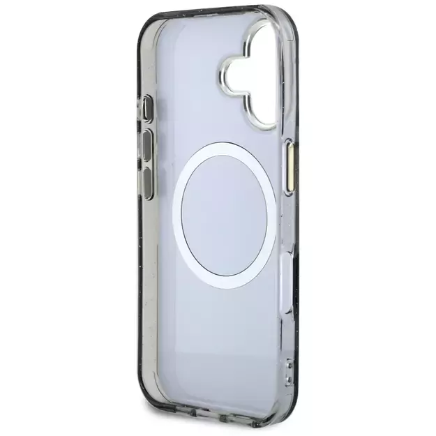 Guess Glitter Flowers Triangle Buttons MagSafe case for iPhone 16 black 13