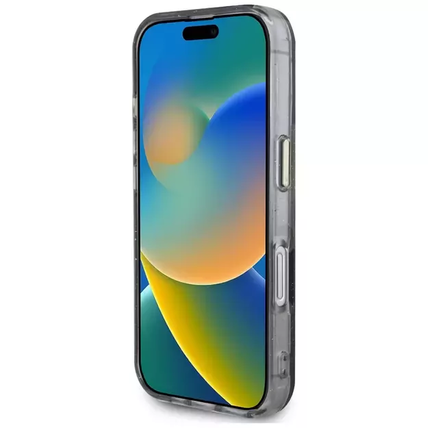 Guess Glitter Flowers Triangle Buttons MagSafe case for iPhone 16 black 11