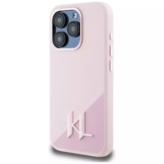 Karl Lagerfeld Silicone Shadow Metal Initial MagSafe Case for iPhone 15 Pro Pink 8