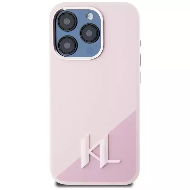 Karl Lagerfeld Silicone Shadow Metal Initial MagSafe Case for iPhone 15 Pro Pink 9