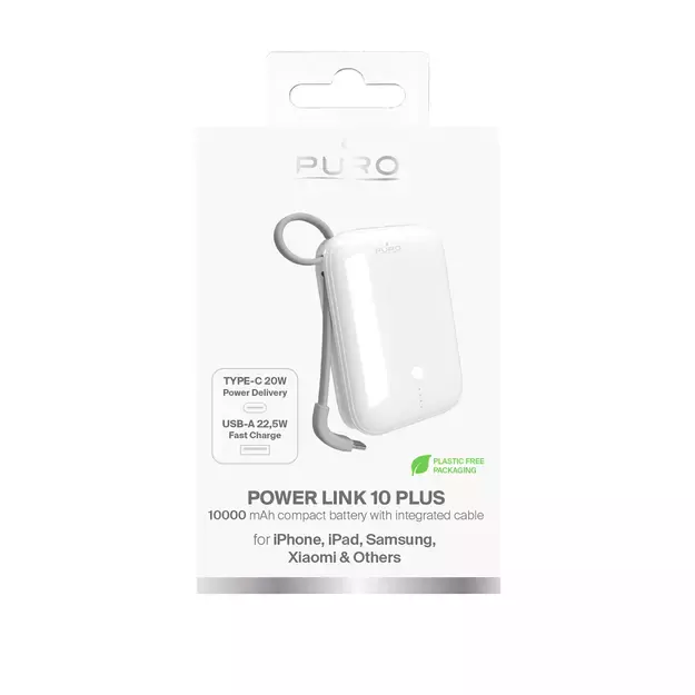 Puro Power Link 10 Plus 10000mAh Power Bank with Built-in USB-C Cable – White 3