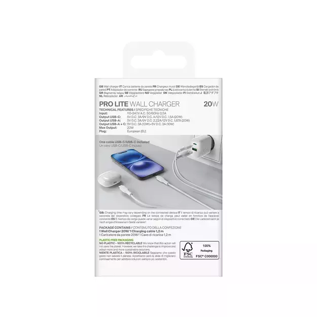 Puro PROLITE 20W USB-A / USB-C wall charger + USB-C - USB-C cable 1.2m - white 4