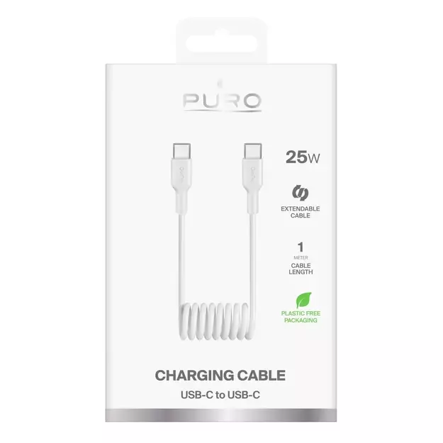 Puro 25W USB-C Spiral Cable - USB-C 1m - White 1