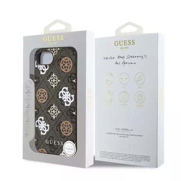 Guess PU 4G Peony case with MagSafe for iPhone 16e - brown 14