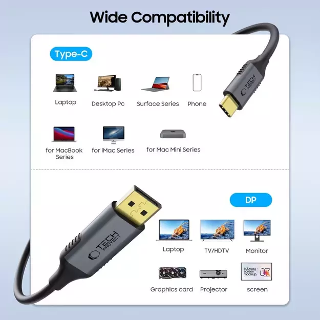 Tech-Protect UltraBoost USB-C to DisplayPort 1.4 8K 60Hz Cable 180cm - Black 1