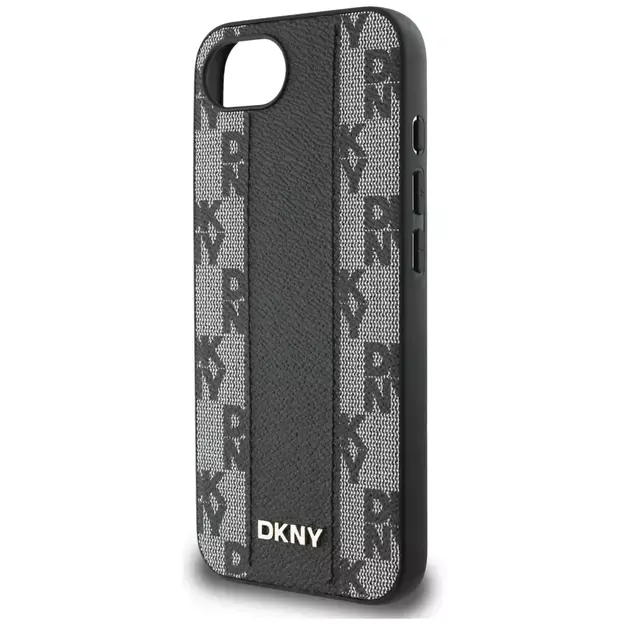 DKNY Leather Checkered Mono Pattern MagSafe iPhone 16e Case - Black 5