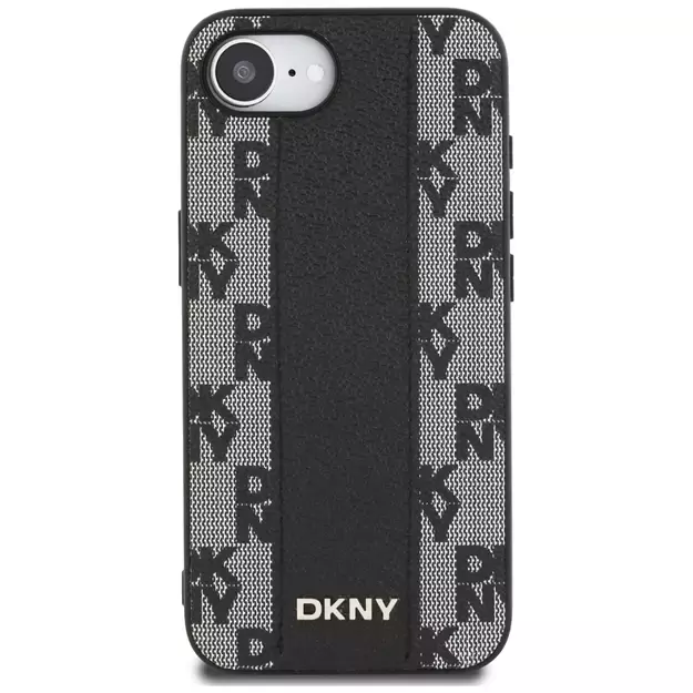 DKNY Leather Checkered Mono Pattern MagSafe iPhone 16e Case - Black 2