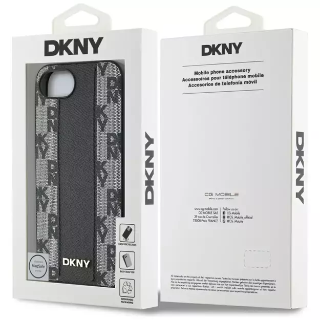 DKNY Leather Checkered Mono Pattern MagSafe iPhone 16e Case - Black 6