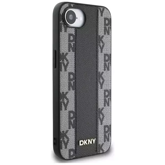 DKNY Leather Checkered Mono Pattern MagSafe iPhone 16e Case - Black 3