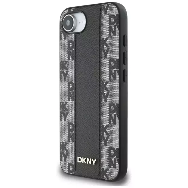 DKNY Leather Checkered Mono Pattern MagSafe iPhone 16e Case - Black 1