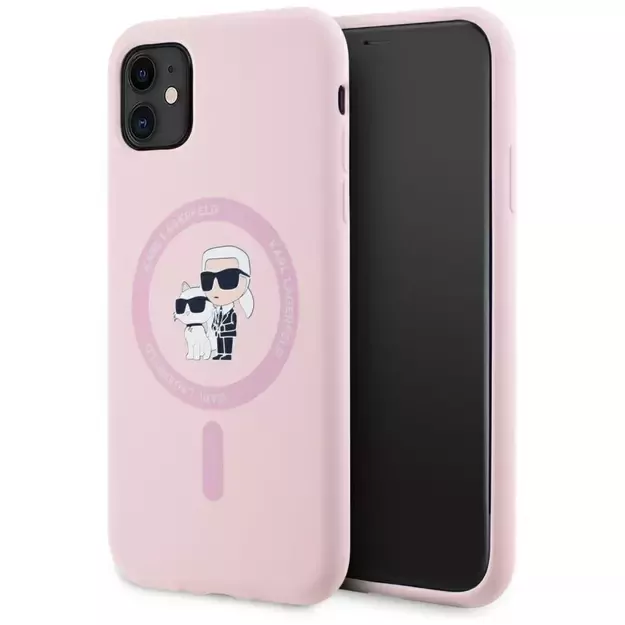 Karl Lagerfeld Silicone Karl&amp Choupette MagSafe iPhone 11 Case - Pink