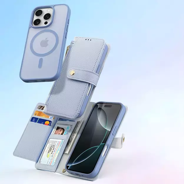 Dux Ducis Lawa Leather Case for iPhone 16 Pro Max with Detachable Magnetic Wallet - Blue 2