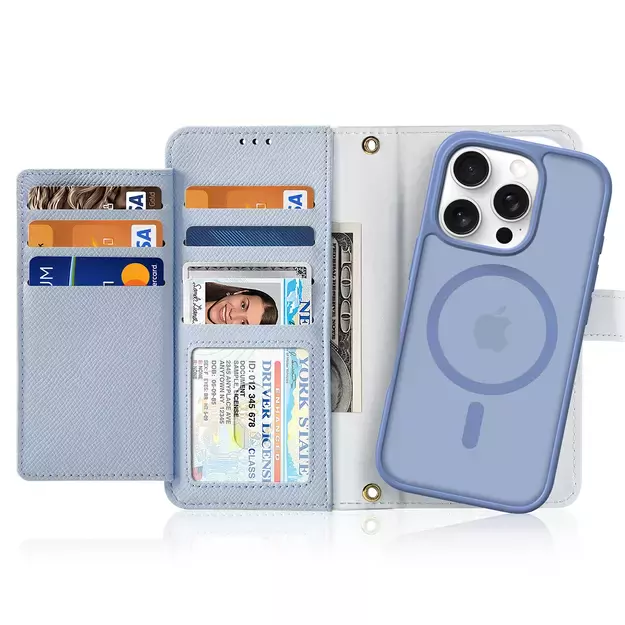 Dux Ducis Lawa Leather Case for iPhone 16 Pro Max with Detachable Magnetic Wallet - Blue 1