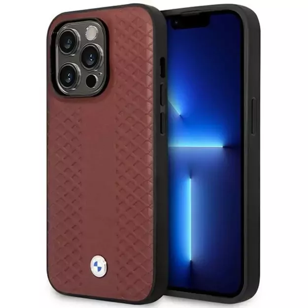 Case BMW BMHMP14L22RFGR iPhone 14 Pro 6.1&quot  Burgundy/burgundy Leather Diamond Pattern MagSafe