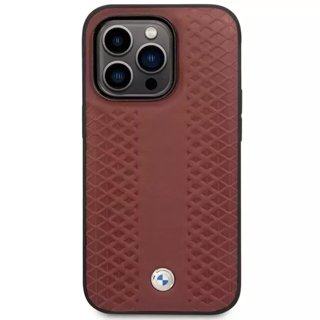 Case BMW BMHMP14L22RFGR iPhone 14 Pro 6.1&quot  Burgundy/burgundy Leather Diamond Pattern MagSafe 2