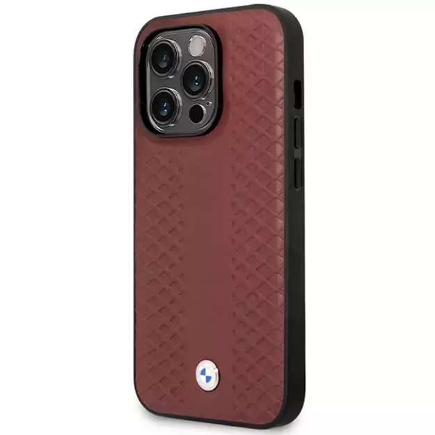 Case BMW BMHMP14L22RFGR iPhone 14 Pro 6.1&quot  Burgundy/burgundy Leather Diamond Pattern MagSafe 1