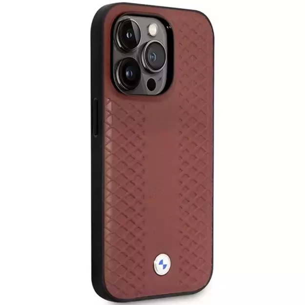 Case BMW BMHMP14L22RFGR iPhone 14 Pro 6.1&quot  Burgundy/burgundy Leather Diamond Pattern MagSafe 3