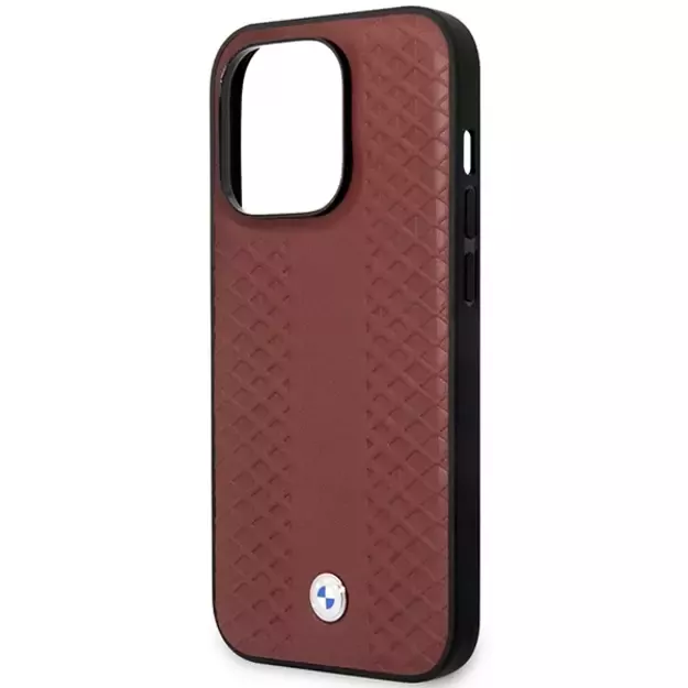 Case BMW BMHMP14L22RFGR iPhone 14 Pro 6.1&quot  Burgundy/burgundy Leather Diamond Pattern MagSafe 5