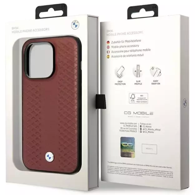 Case BMW BMHMP14L22RFGR iPhone 14 Pro 6.1&quot  Burgundy/burgundy Leather Diamond Pattern MagSafe 7