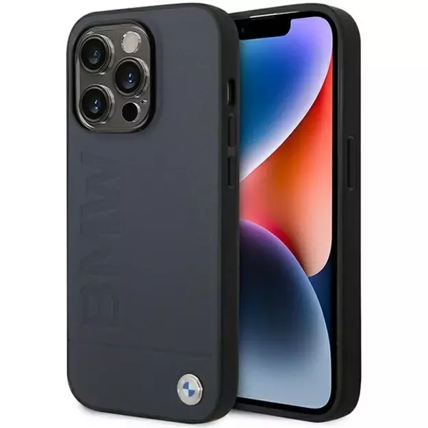 Case BMW BMHMP14XSLLNA iPhone 14 Pro Max 6.7&quot  navy/navy hardcase Leather Hot Stamp MagSafe