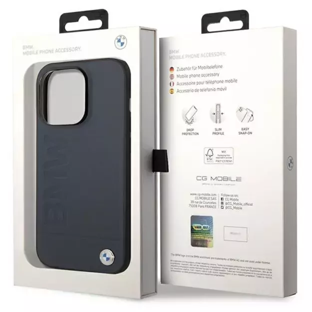 Case BMW BMHMP14XSLLNA iPhone 14 Pro Max 6.7&quot  navy/navy hardcase Leather Hot Stamp MagSafe 7