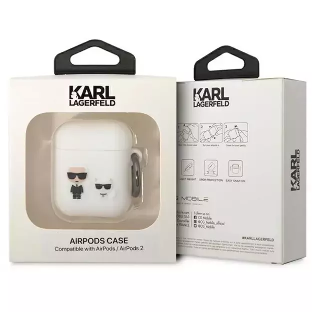 Karl Lagerfeld KLACA2SILKCW AirPods 1/2 cover white/white Silicone Karl &amp  Choupette 2