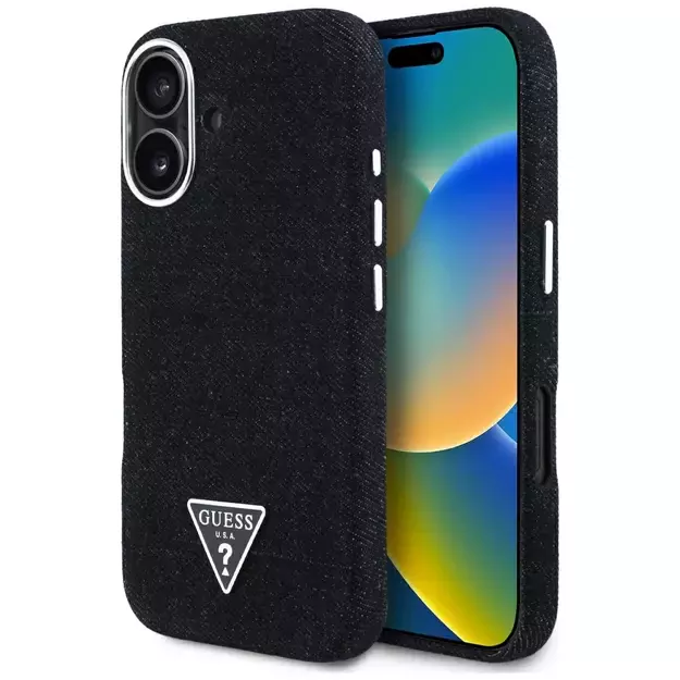 Guess Denim Triangle Logo MagSafe case for iPhone 16 - black