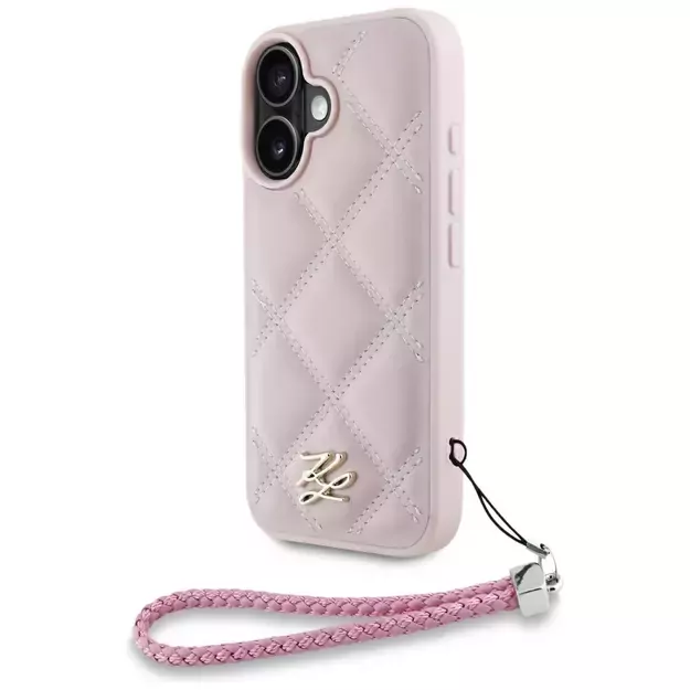 Karl Lagerfeld Quilted Initial Logo &amp  Chain Strap iPhone 16 Case - Pink